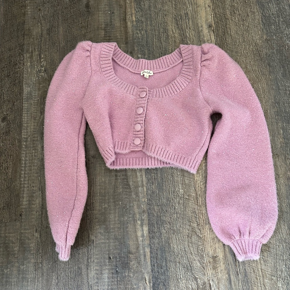 For Love & Lemons Cropped Knit Cardigan – Size Small lavender/purple color